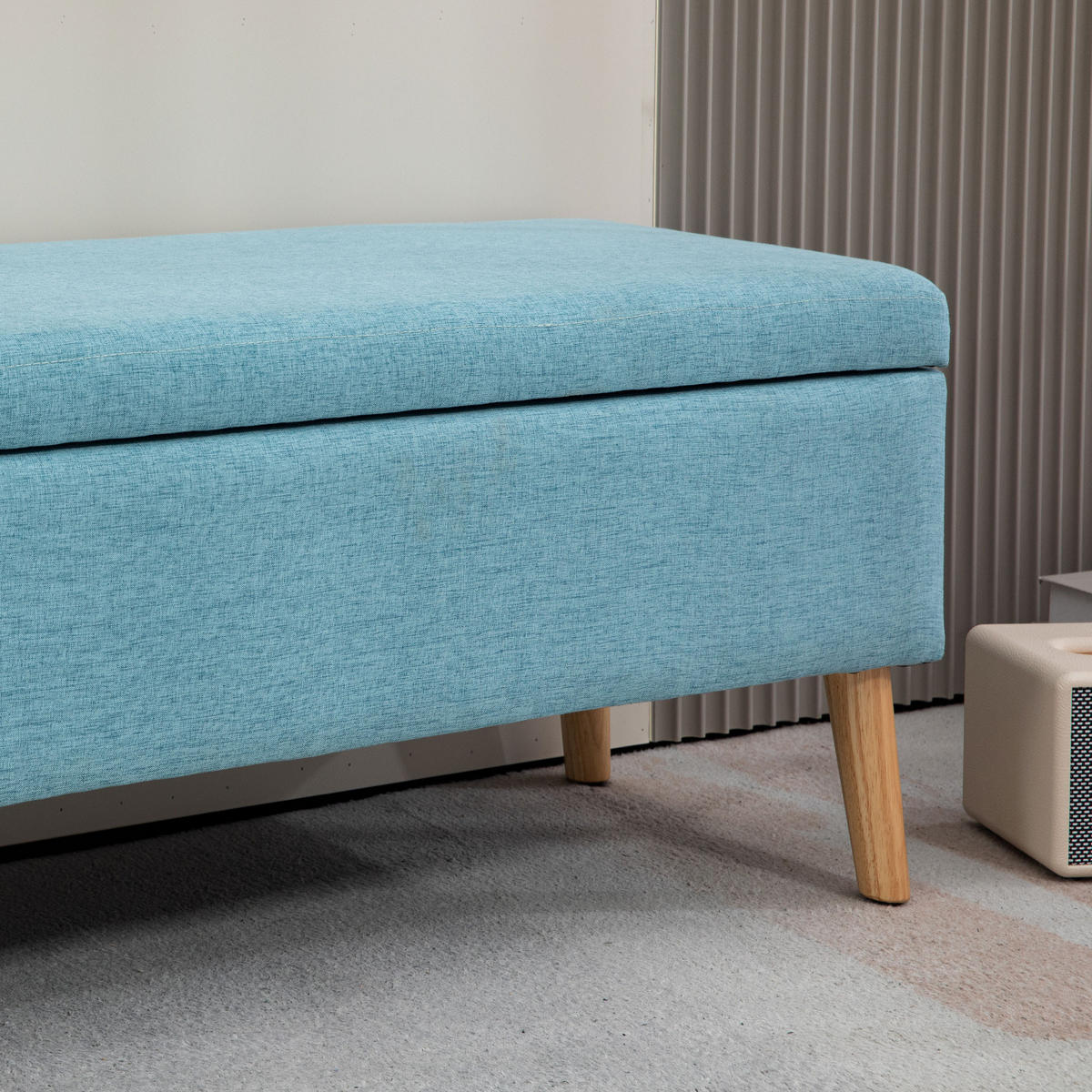 TRUHENBANK DE-07108 Leinenoptik, bis 220 kg Blau - Blau, Holz/Textil (39/45/110cm) - ComfortXL
