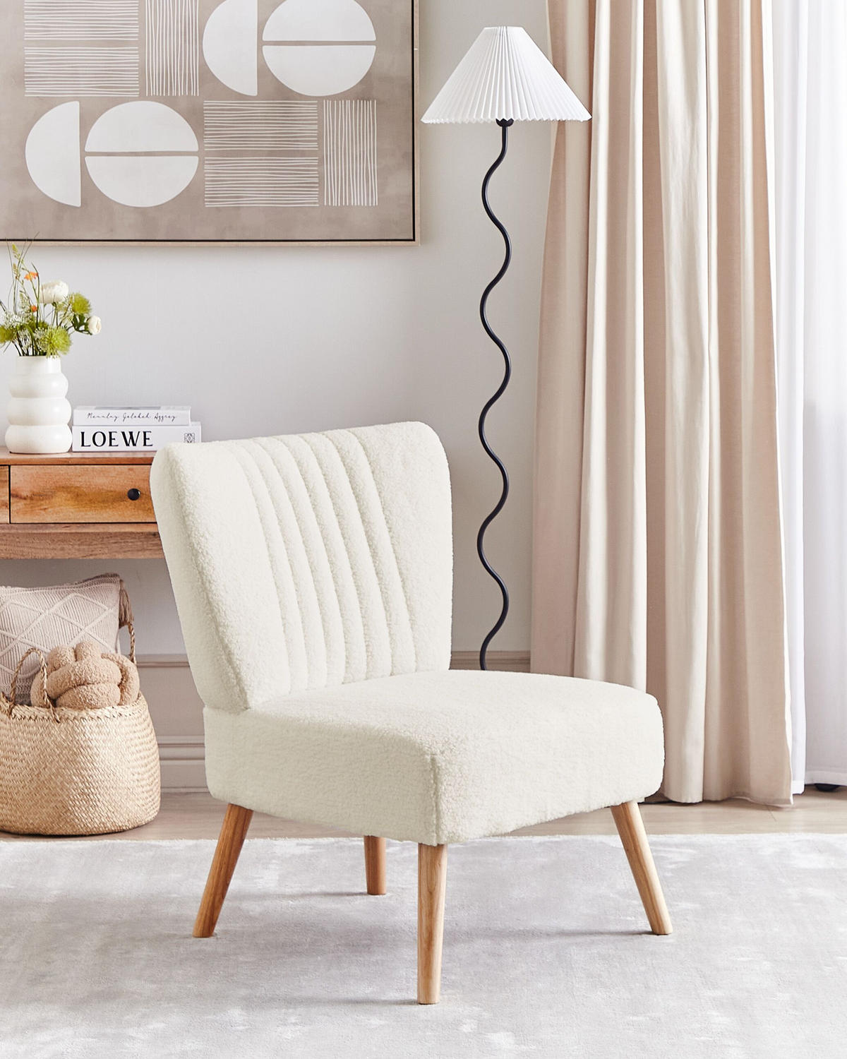SESSEL Bouclé Weiß Vaasa - Hellbraun/Weiß, Textil (61/85/60cm) - Beliani