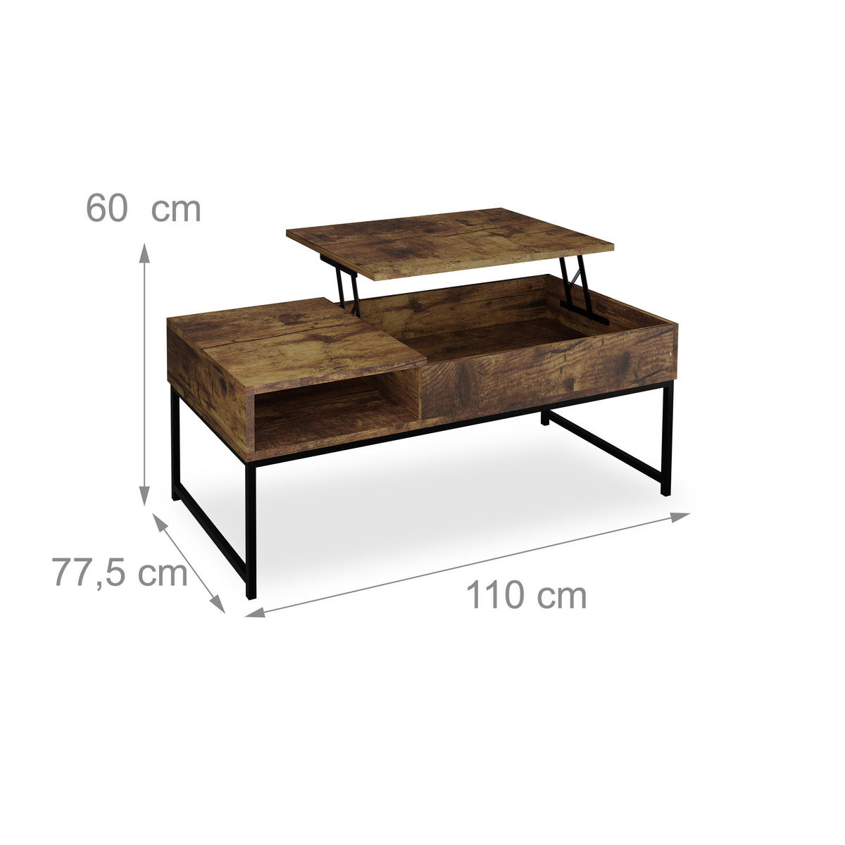 COUCHTISCH - Grau, Holzwerkstoff/Metall (50/110/56cm) - Relaxdays