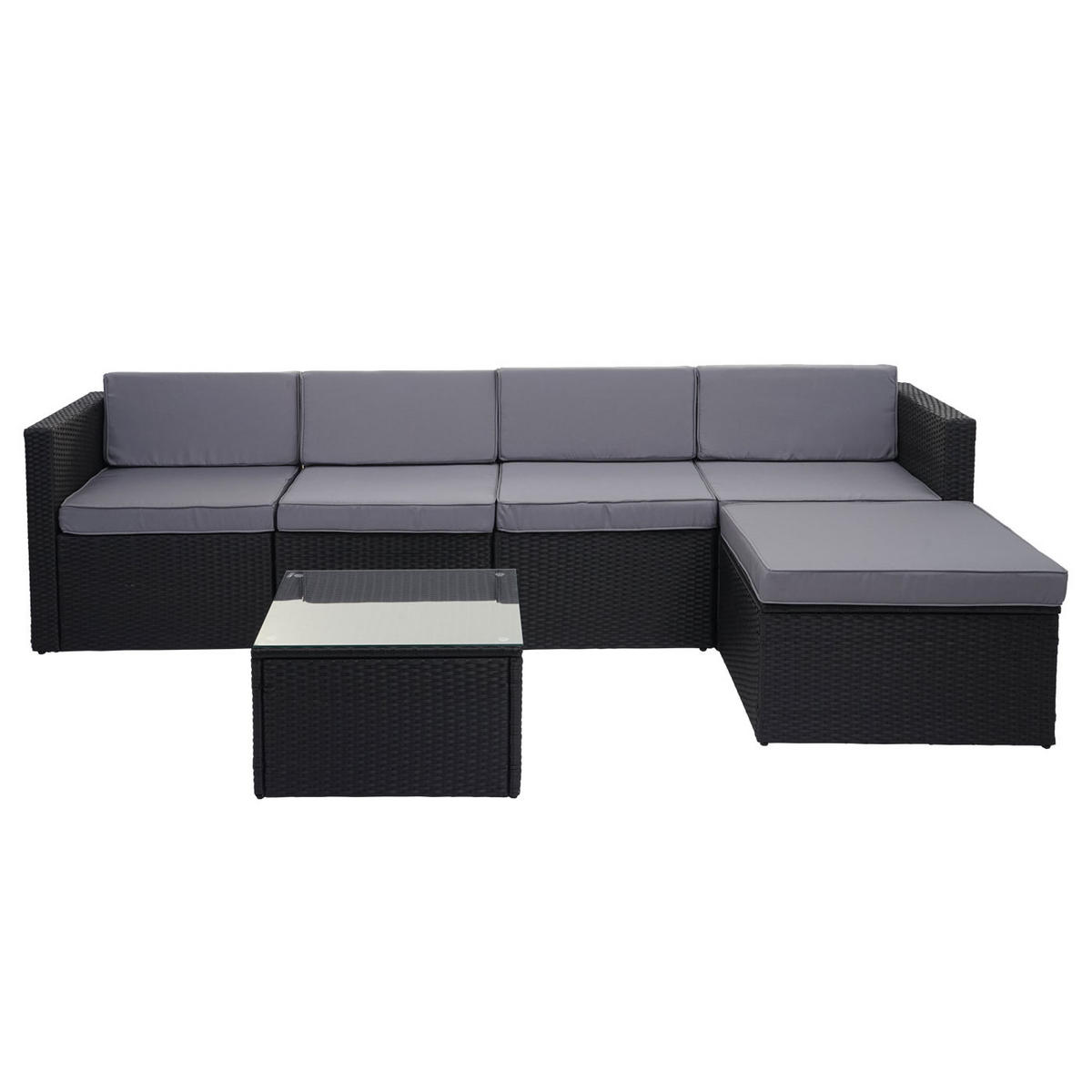 POLY-RATTAN-GARNITUR Anthrazit, Grau - Anthrazit/Grau, Kunststoff - MCW