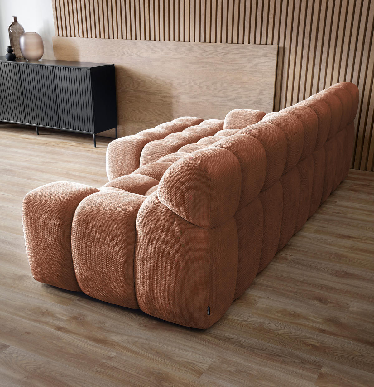 ECKSOFA CAMPILE mit elektrisch verschiebbarem Sitz, Orange, Links - Bronzefarben, Holz/Textil (119/288cm) - DomoHome