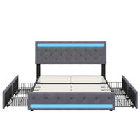 POLSTERBETT 140x200cm Doppelbett RGB-LED-Lichtleisten USB-Anschluss 4 Schubladen Leinen Dunkelgrau - Grau, Textil (140/200cm) - DELFA