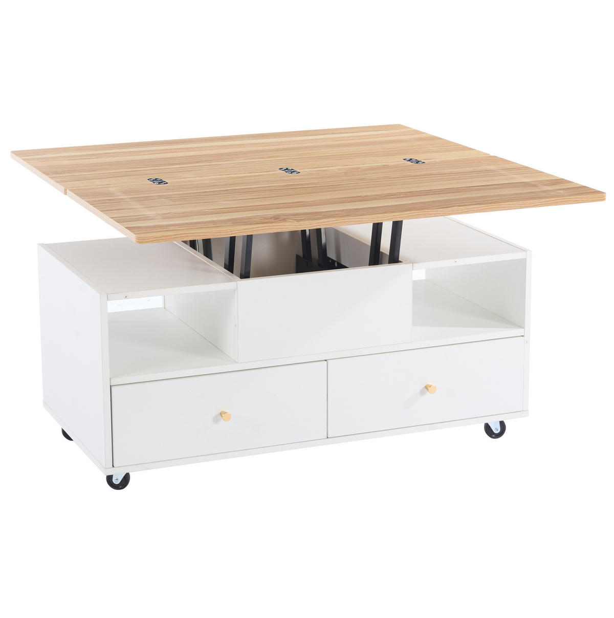 COUCHTISCH höhenverstellbar mit 4 Schubladen 100 x 50 cm MDF Holzfarbe Weiß - Braun, Wellpappe (100/50/47.5cm) - Meubliv