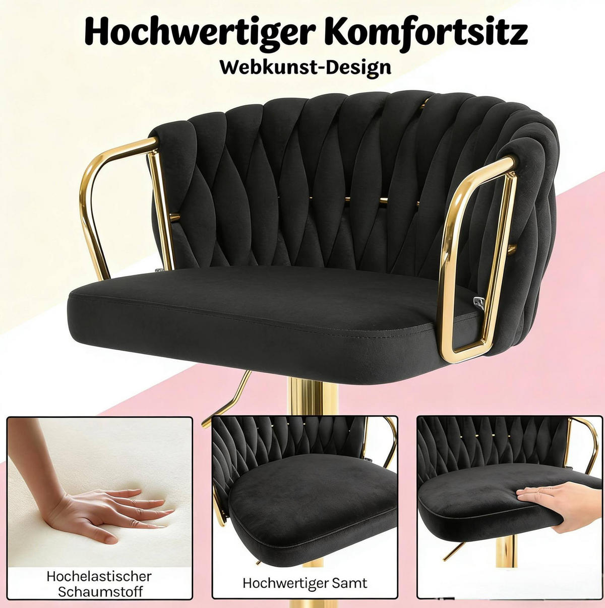 BARHOCKER 49,5/77–98/50,5 cm Schwarz, höhenverstellbar und 360° drehbar - Schwarz, Metall (49.5/98/50.5cm) - MIVRAY