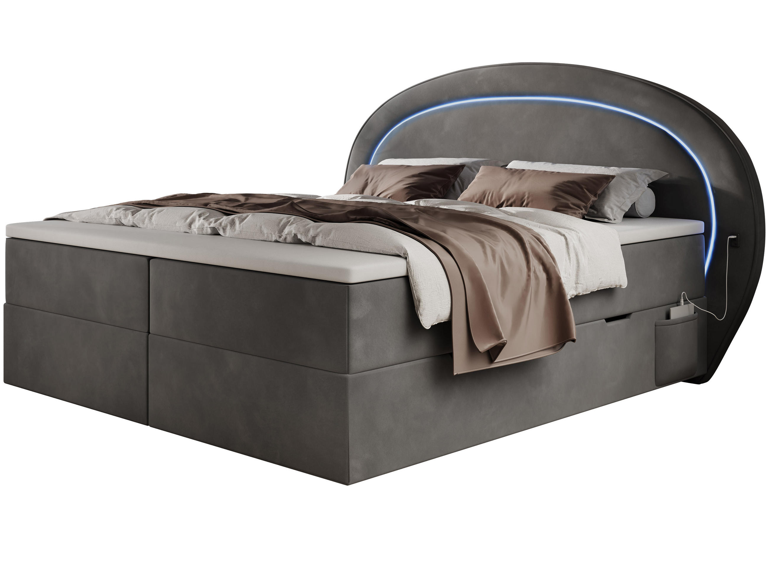 BOXBETT Orion 1 grau 180/200 cm mit LED H3 - Grau, Textil (180/200cm) - wonello