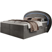BOXBETT Orion 1 grau 180/200 cm mit LED H3 - Grau, Textil (180/200cm) - wonello
