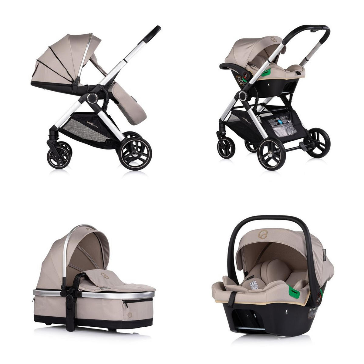 KOMBIKINDERWAGEN Euphoria 3in1 beige Sportsitz Babyschale umbaubar klappbar - Beige, Metall (88/64/107cm) - Chipolino