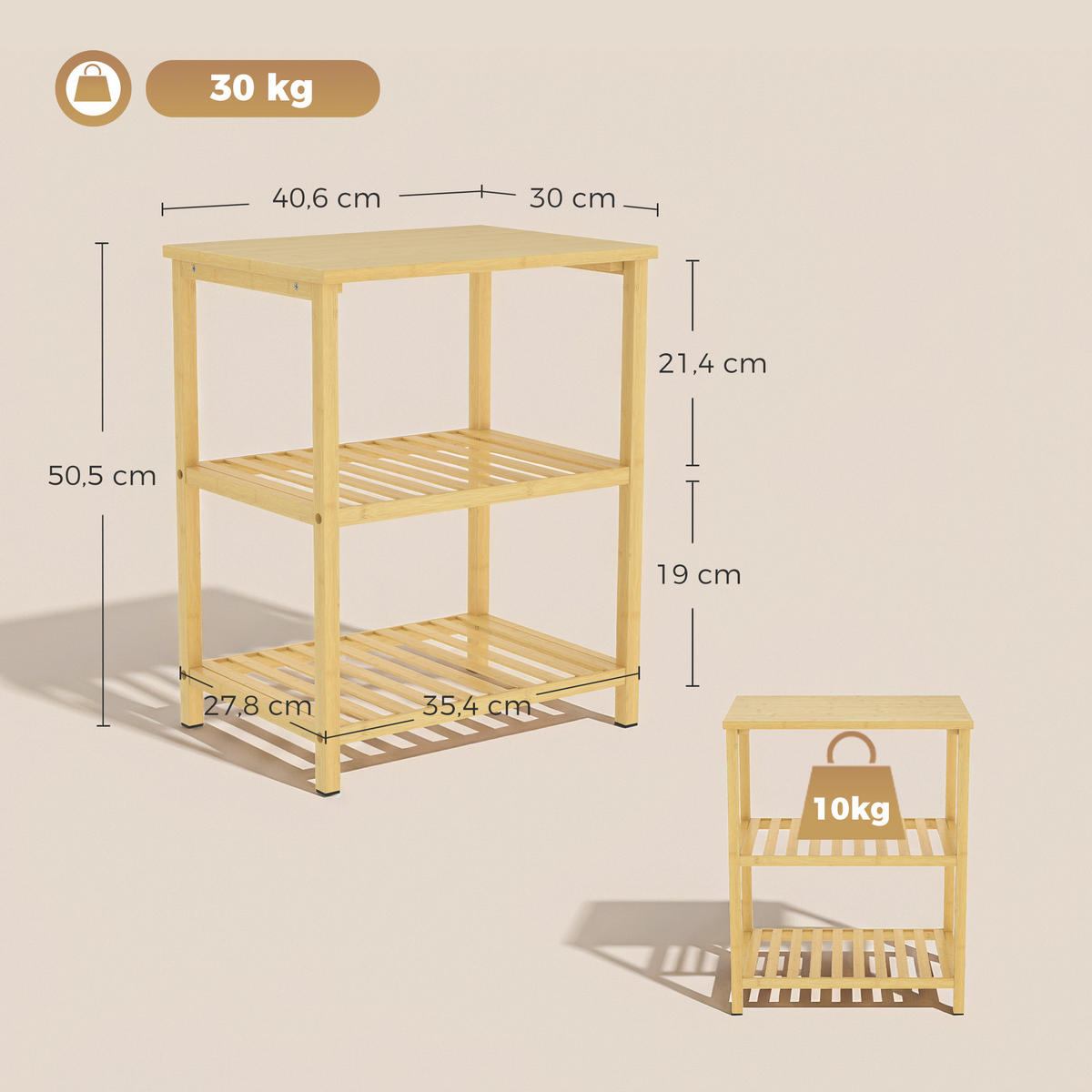 BEISTELLTISCH Naturfarben 40.6/30.0/50.5cm - Naturfarben, Holz (40.6/30/50.5cm)