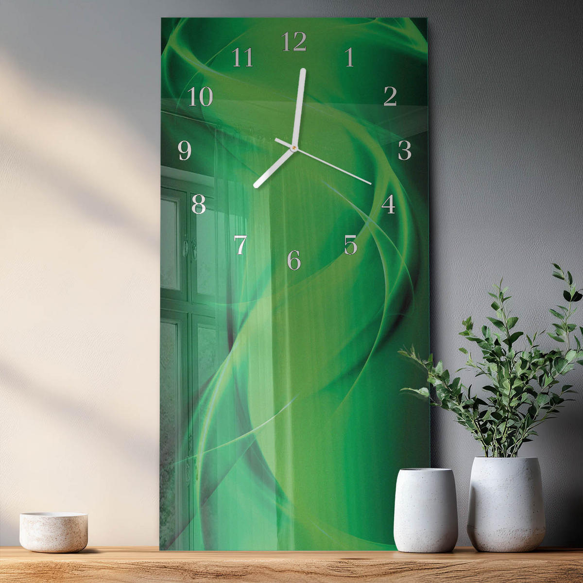 WANDUHR 30x60 cm - Holzbrücke - Grün, Glas (30/60/0.4cm) - TULUP