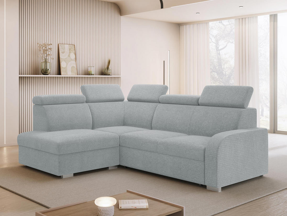 ECKSOFA Oslo 2rRLXp, Seite: Links LXP+R+2R - Silberfarben/Hellgrau, Holz/Textil (250/200cm) - MIRJAN24