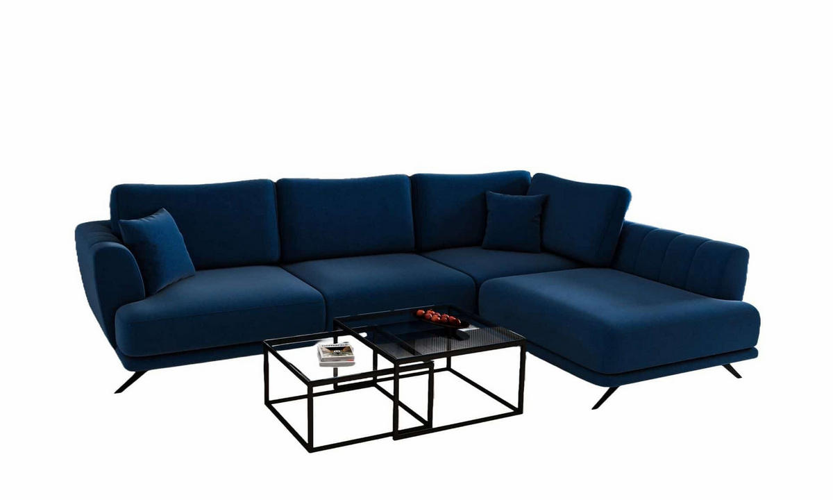 ECKSOFA mit Schlaffunktion und Bettkasten, Lukso-Stoff - Schwarz/Dunkelblau, Textil/Metall (191/276cm) - Eltap