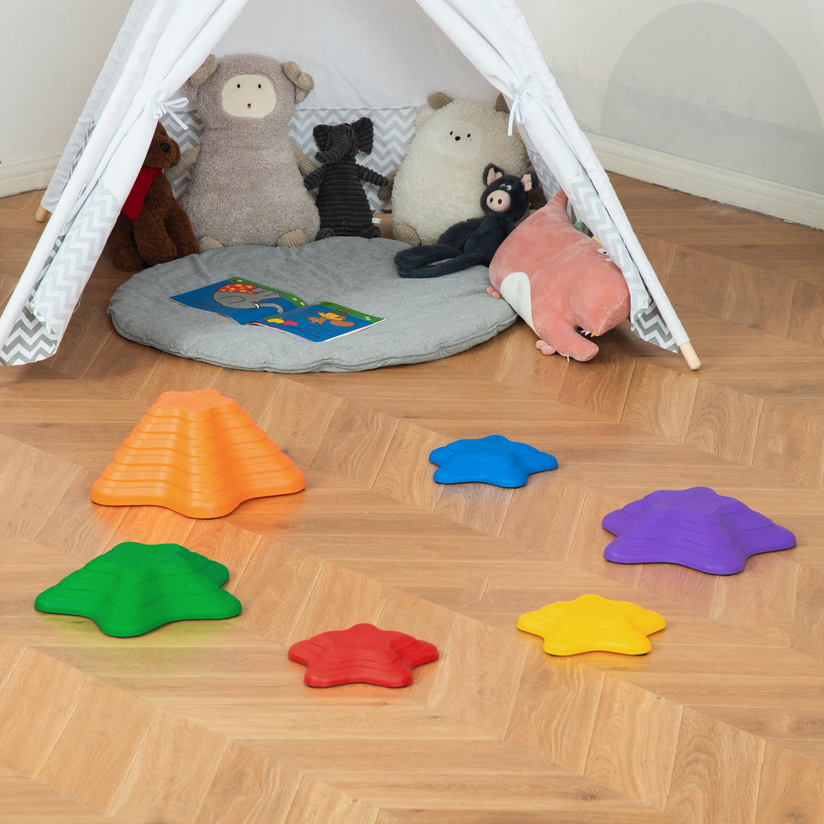 FLUSSSTEINE, 6-tlg. Balanciersteine, Balancespiel für 3-8 Jahre Kinder, Bunt - Multicolor, Kunststoff (36.5/16/36.5cm) - Outsunny