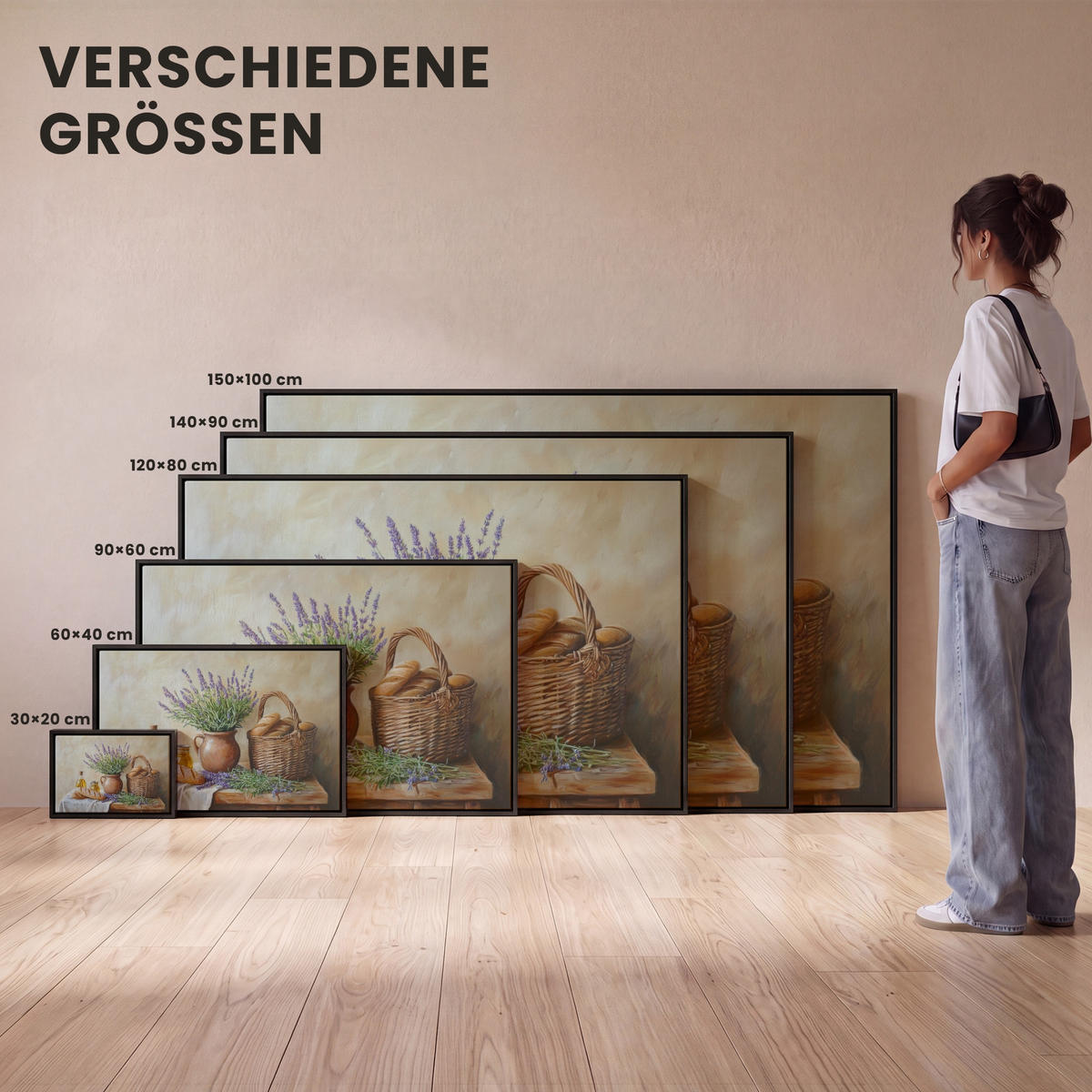 LEINWAND Bilder mit Rahmen - Lavendel - Brot - Stilleben - 30x20 - Flieder, Textil (30/20cm) - MuchoWow