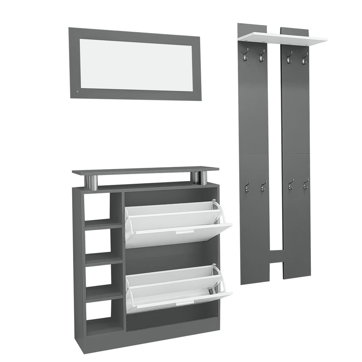 GARDEROBEN-SET DE-37970 80/25/96,5 cm mit Spiegel und Schuhschrank Grau - Grau, Holzwerkstoff (80/96.5/25cm) - ComfortXL
