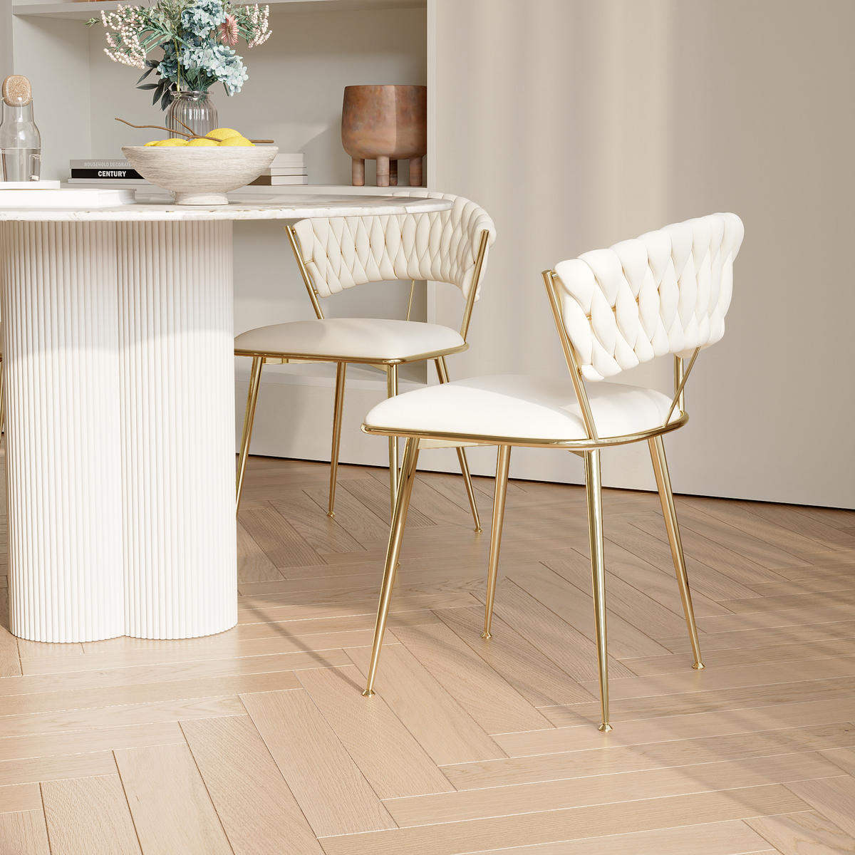 ESSZIMMERSTUHL 2er Set aus Samt, Beige - Beige, Metall (43.5/75/43.5cm)