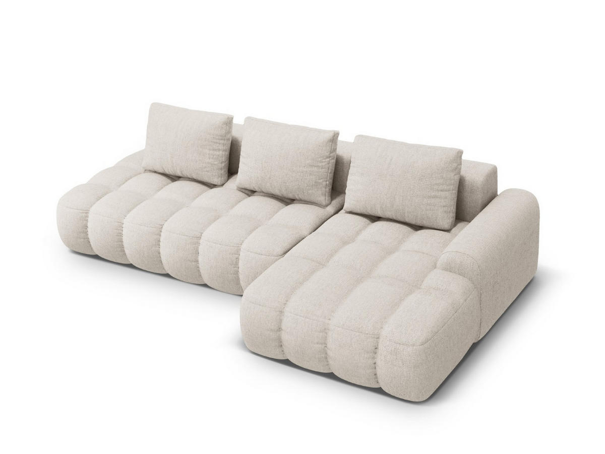 AUSKLAPPBARES-ECKSOFA rechts mit Container Linz aus strukturiertem Stoff beige 3 Sitzplätze - Beige, Textil (142/275cm) - Cosmopolitan Design