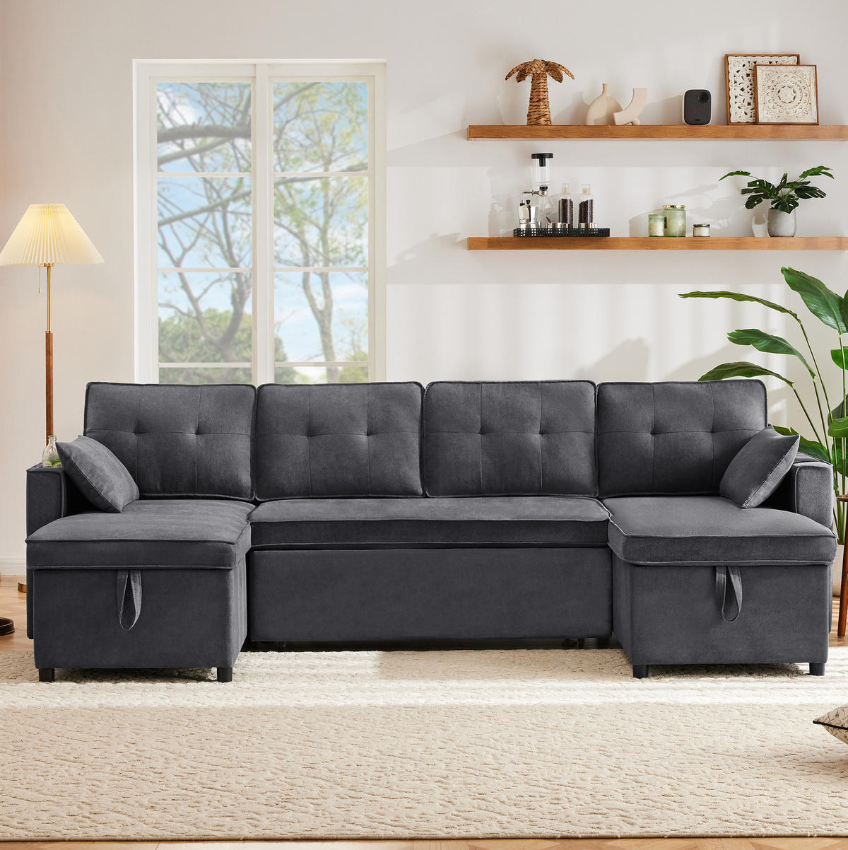SCHLAFSOFA 270/130/86 cm in Grau – ausziehbar mit Stauraum - Grau, Textil (130/86/270cm) - BEAOK