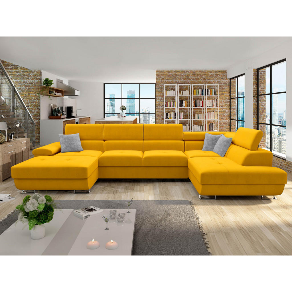 Thumbnail - Mirjan24 Wohnlandschaft, Gelb, Grau, Textil, 7-Sitzer, rechts montierbar,Rechteckig, 345x91x202 cm, Wohnzimmer, Sofas & ...
