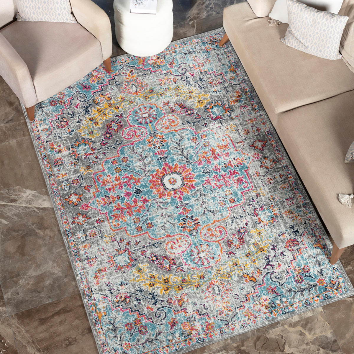 VINTAGE-TEPPICH Lou 200/275 cm Entenblau - Dunkelblau, Textil (200/275cm) - LIVABLISS