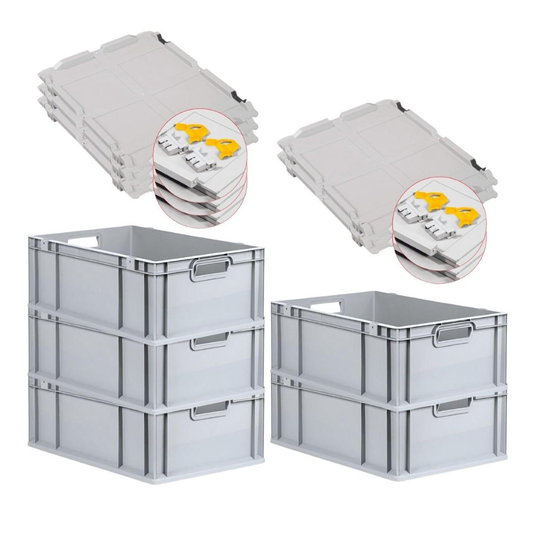 EUROBOX 5x Nextgen Economy Mit Scharnierdeckel Grau/Gelb Griffe Offen 44 Liter - Gelb, Kunststoff (40/22/60cm) - PROREGAL