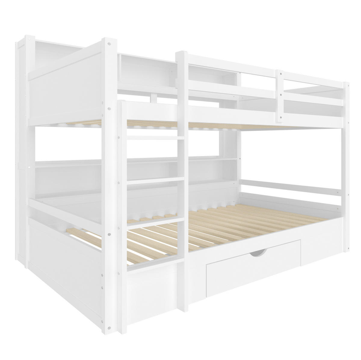 ETAGENBETT 90/200 cm Weiß mit Schublade und Ablagefächern - Weiß, Holz (90/200cm) - OKMYHOME