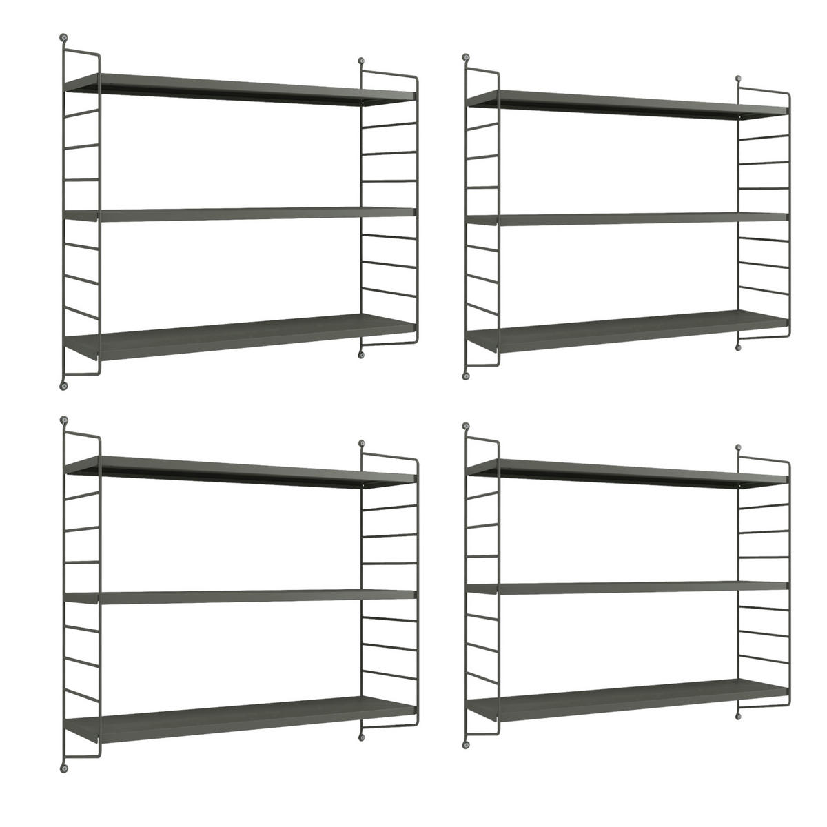 SADA NÁSTĚNNÝCH POLIČEK 4 KS Strängnäs - antracitová, kov (60/50/15cm) - [en.casa]