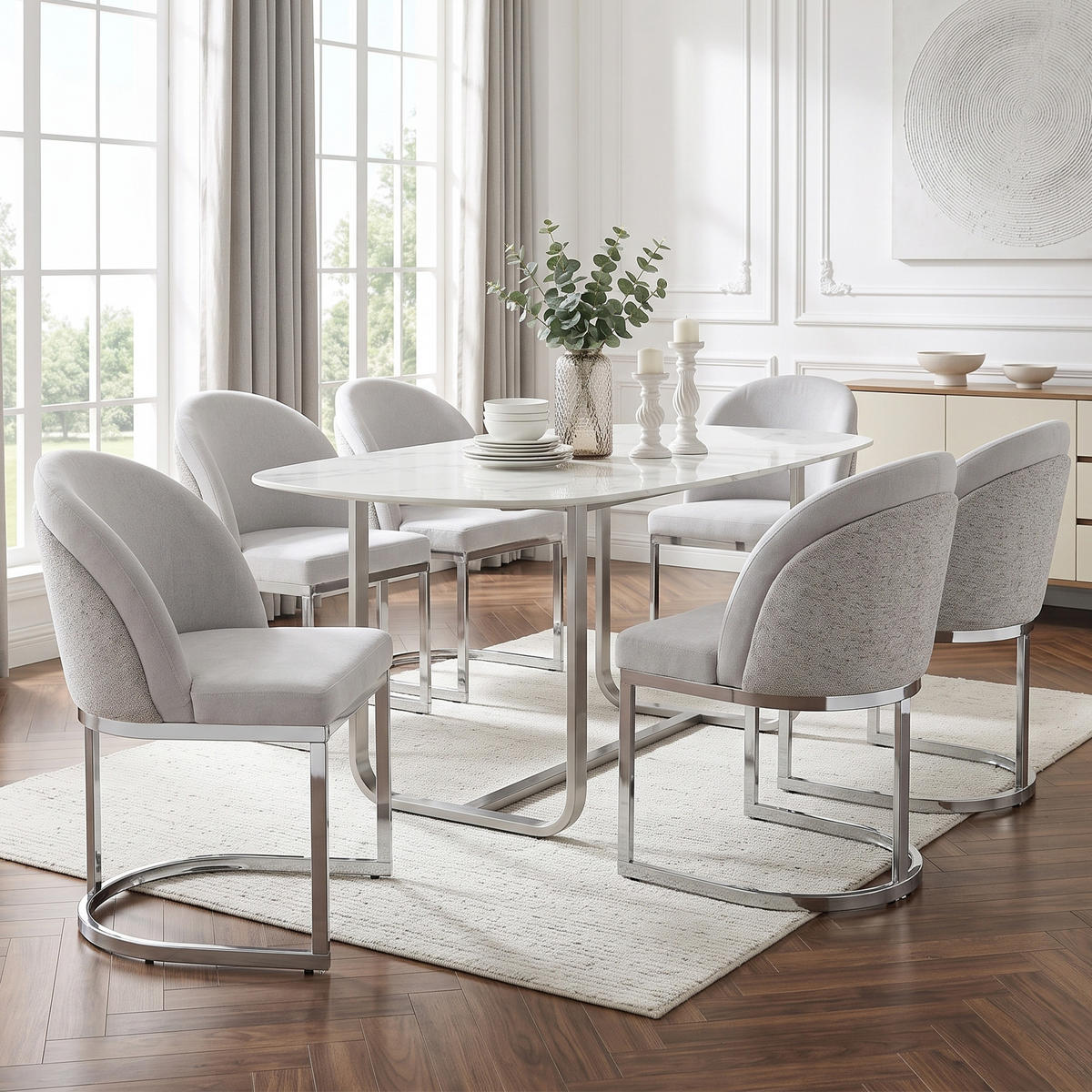 ESSZIMMERSTUHL 2er Set Chenille Stoff Hellgrau Silber Modern - Grau, Textil (59/85/52cm) - FLIEKS
