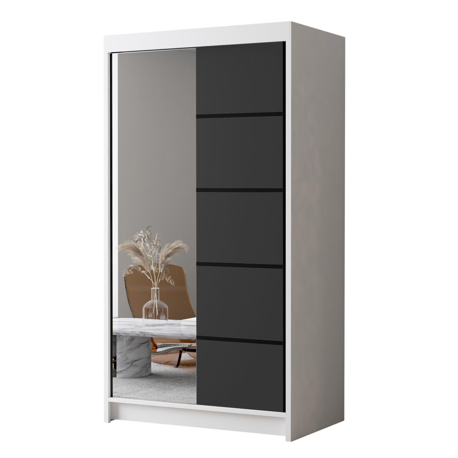 Sofnet Schwebetürenschrank Weiß, Schwarz 100x200x58 cm