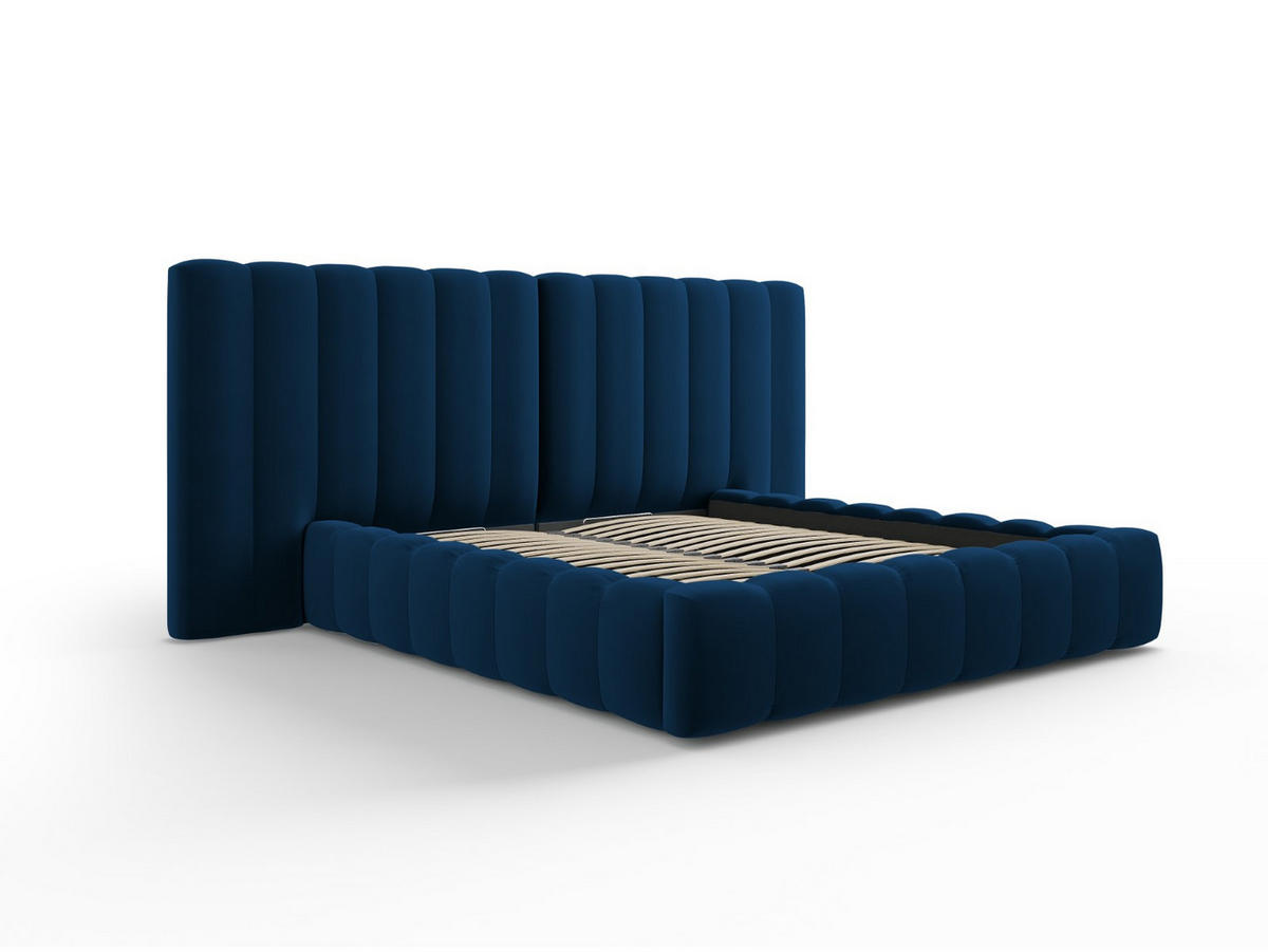 BETT mit Bettkasten und Doppelkopfteil Kelp aus Samt königsblau 140x200cm - Blau, Textil (140/200cm) - Micadoni