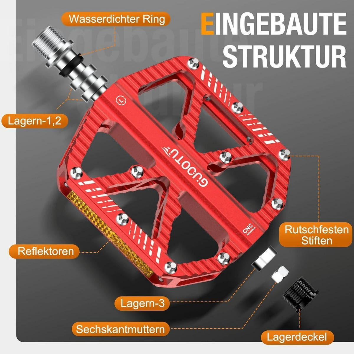 FAHRRADPEDALE Aluminium Rot mit Reflektoren - Rot, Metall (10/1.5/12cm)