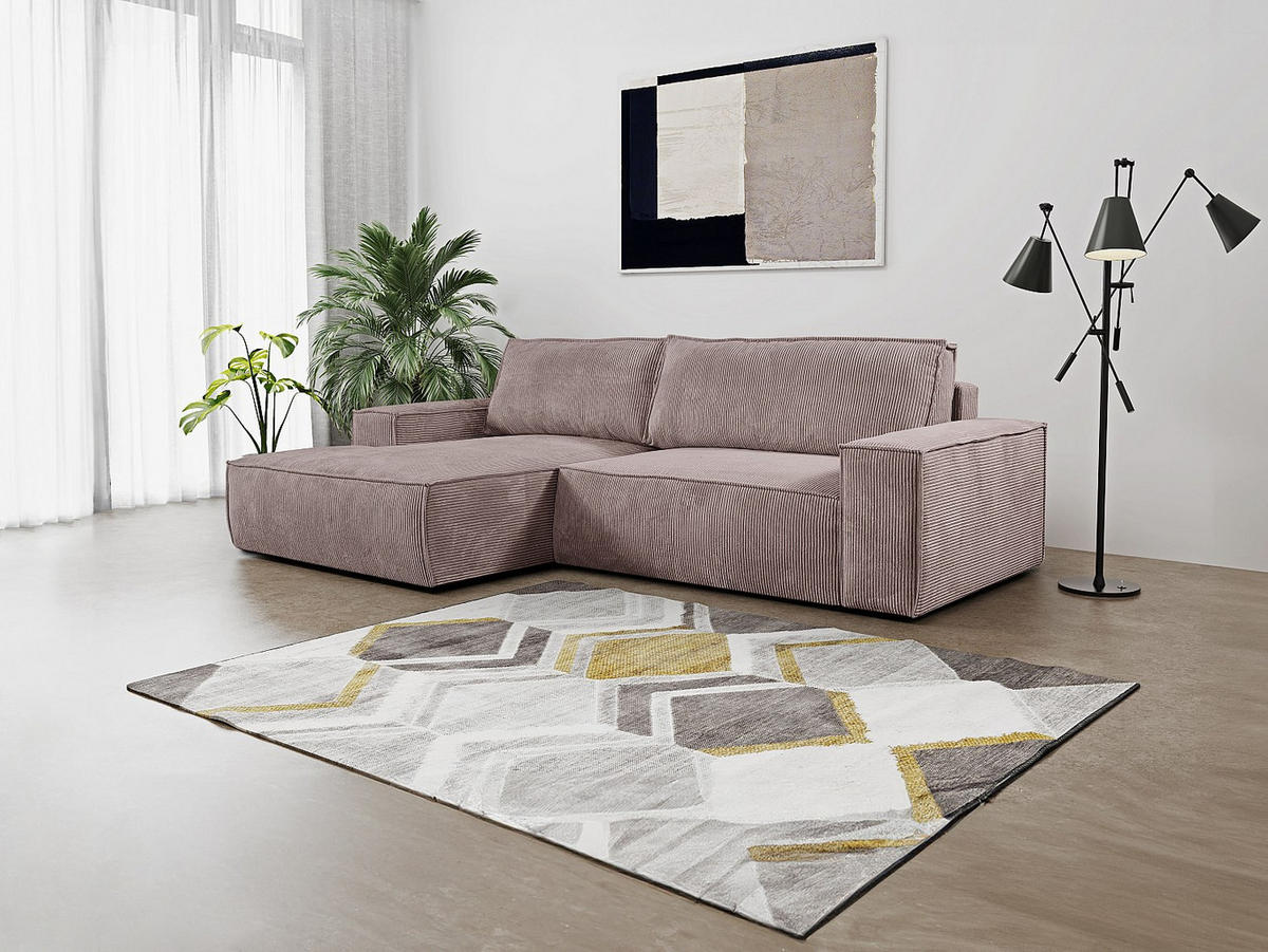 ECKSOFA mit Schlaffunktion - Ecke Links - Cord - Malve - AMELIA - Lila, Textil (267/167cm) - Vente-Unique