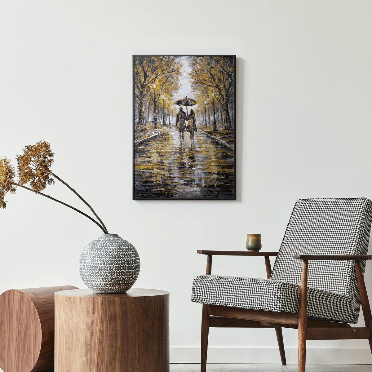GEMÄLDE Regnerischer Spaziergang Schattenfugenrahmen Schwarz 70x50 cm - Schwarz, Holz (70/50cm) - YS-art gallery