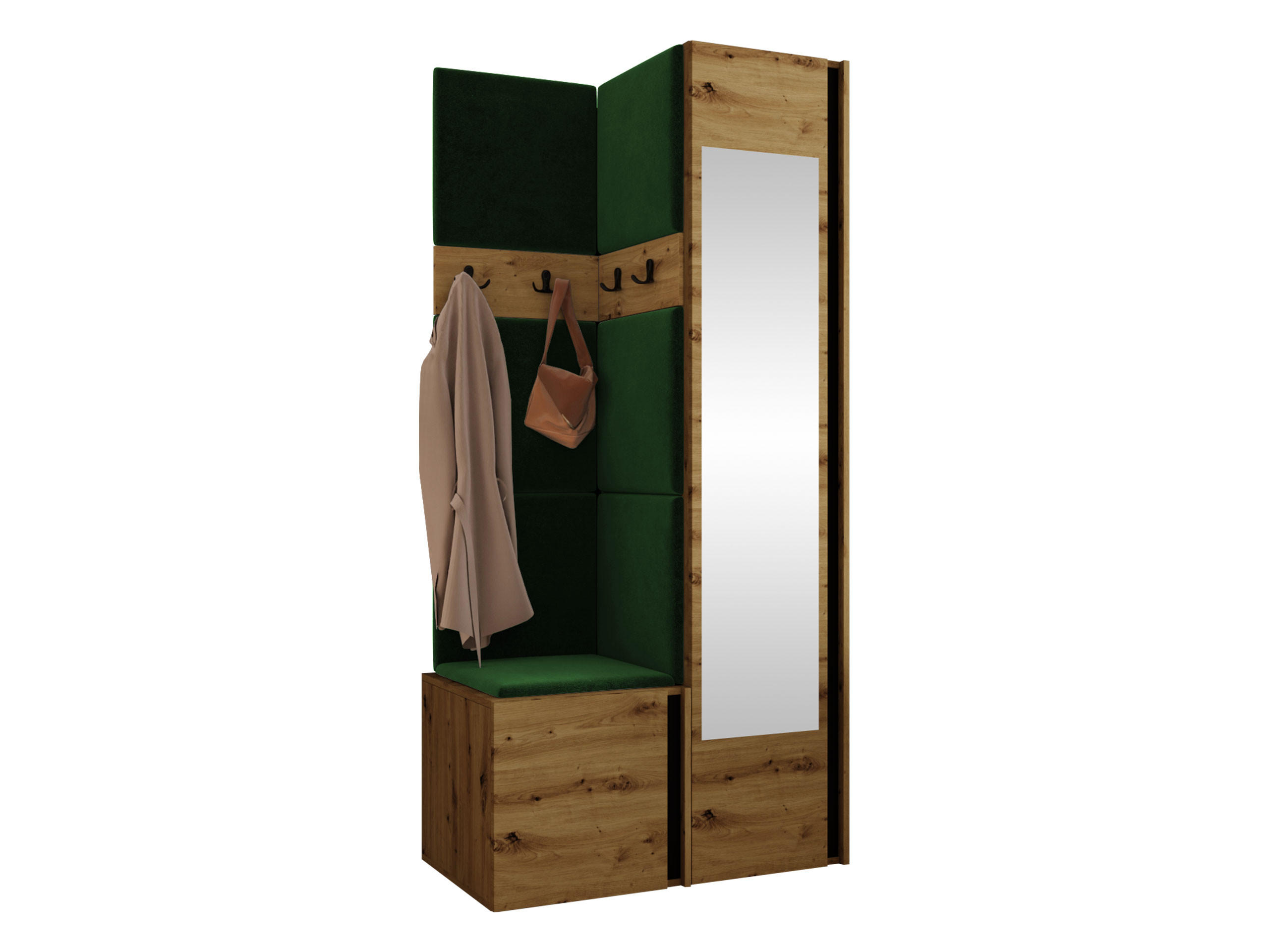 MOBILIER PENTRU HOL Orion XXV - verde/stejar Artisan, material plastic/compozit lemnos (82/186/46cm) - MIRJAN24