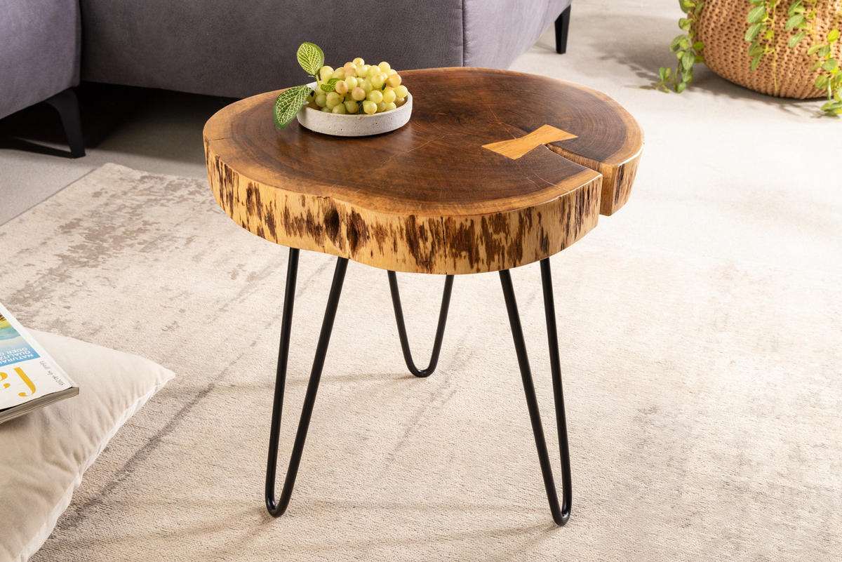 BEISTELLTISCH GOA Akazie Natur 40cm - Schwarz/Braun, Holz/Metall (40/40/40cm) - riess-ambiente