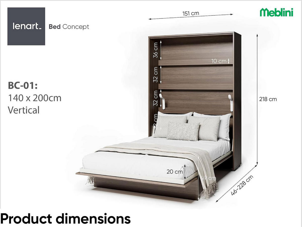 SCHRANKBETT BED CONCEPT BC-01 Matratze - Alteiche, Holzwerkstoff (140/200cm) - Meblini