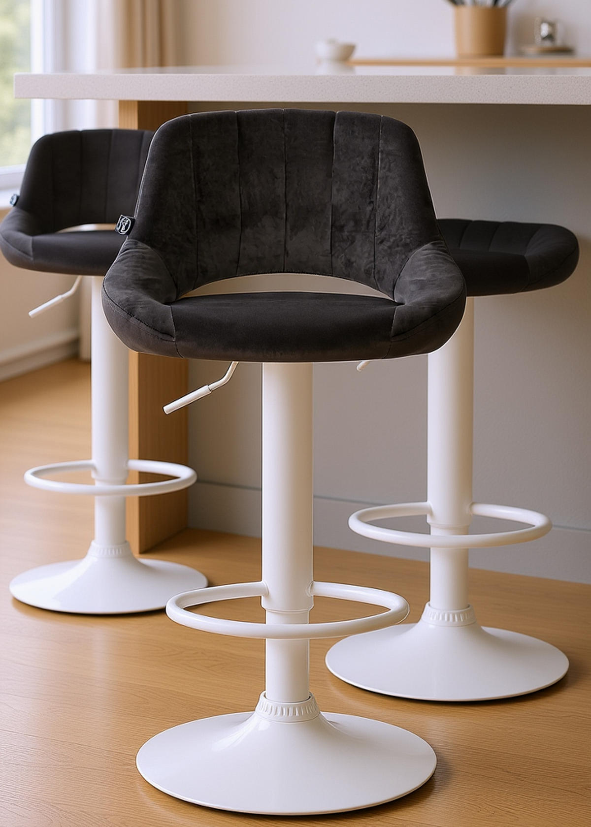 BARHOCKER Milos Samt weiß schwarz - Schwarz/Weiß, Textil/Metall (47/106/48cm) - TPFLiving