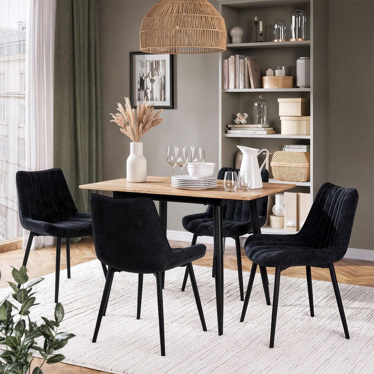 ESSZIMMERSTUHL Ravlo, Schwarz, 51 x 57 cm 4er Set - Schwarz, Textil (51/82/57cm) - Vicco