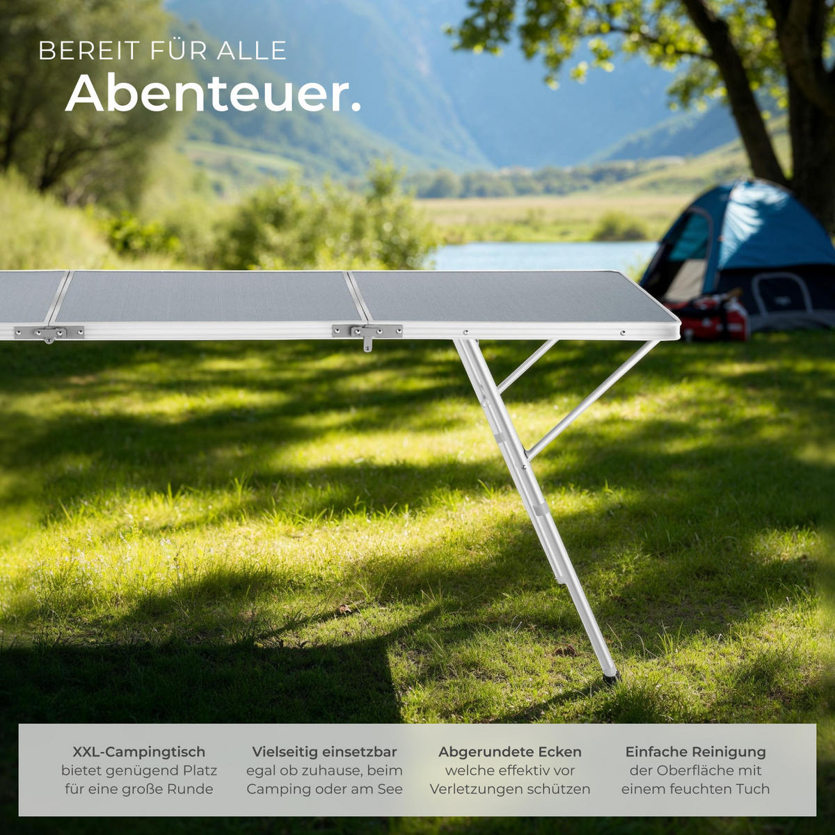 CAMPINGTISCH Jumbo,180 x 70 x 70,5 cm,silber - Silberfarben, Metall (180/70/70.5cm) - tectake