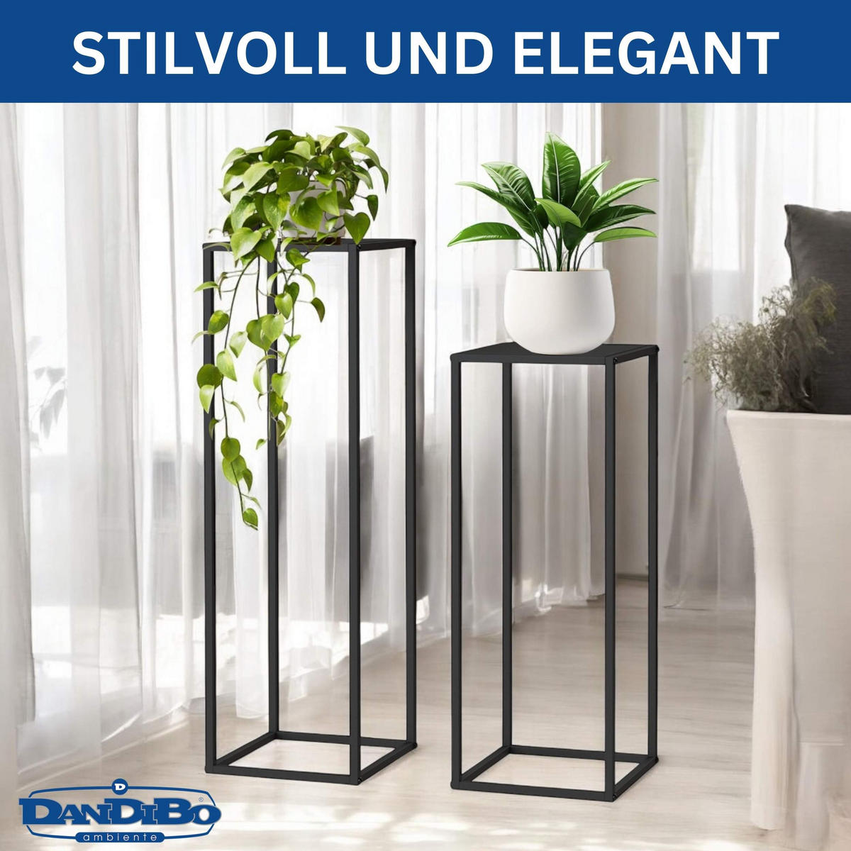 BLUMENHOCKER 2er Set Metall Schwarz 80–100 cm - Schwarz, Metall (33/90/5cm) - DanDiBo