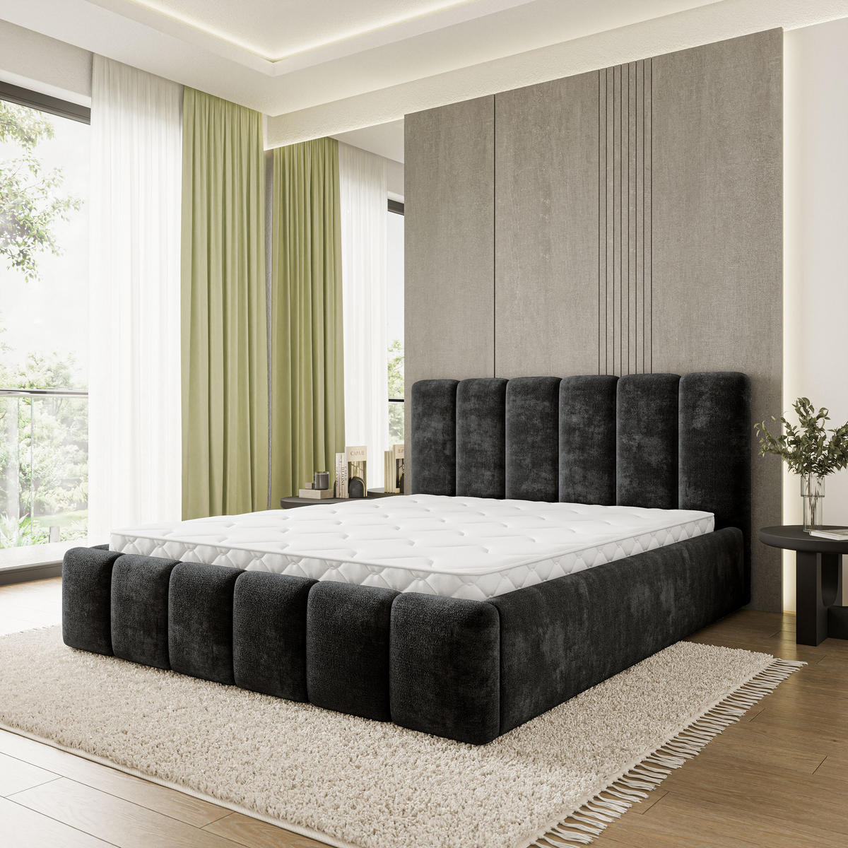 POLSTERBETT ATTORA LM 180x200 cm mit Bettkästen - Schwarz - Schwarz, Holz (180/200cm) - MASSENO