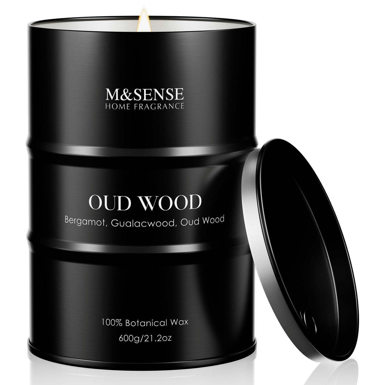 DUFTKERZE im Glas Oud Holz 600g Sojawachs langanhaltend - Schwarz, Paraffin (12cm)