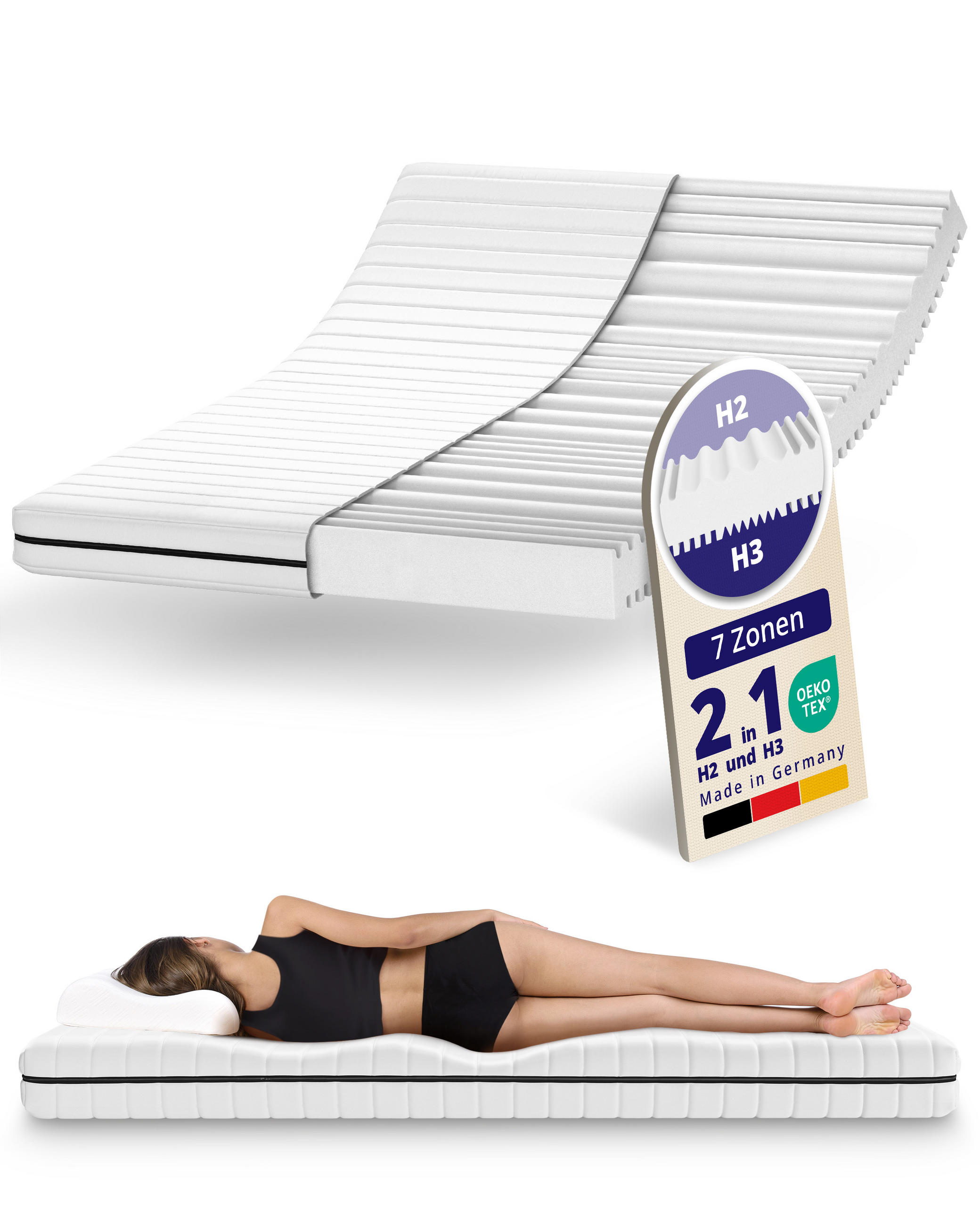 MATRATZE 160x200 H2 H3 Wendematratze - 7-Zonen Kaltschaummatratze - waschbarer Bezug - Weiß, Textil (160/200cm) - Mister Sandman