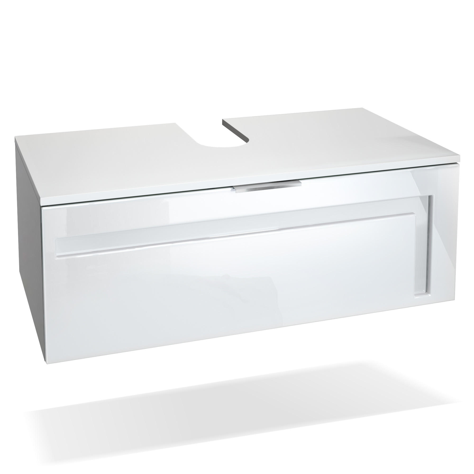 Vladon Waschbeckenunterschrank Weiß Hochglanz 96x36x51 cm