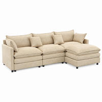 ECKSOFA mit Hocker 3-Sitzer Chenille Light Coffee - Braun, Holz (154/267cm) - Meubliv