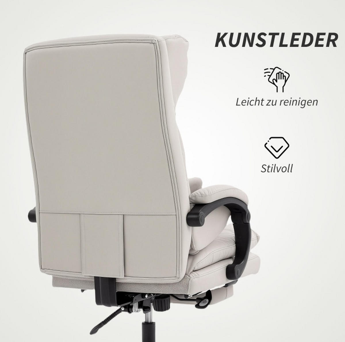 GAMINGSTUHL 66/113-121/60 cm Hellgrau aus Kunstleder mit Fußstütze - Hellgrau, Kunststoff (60/121/66cm) - OKMYHOME