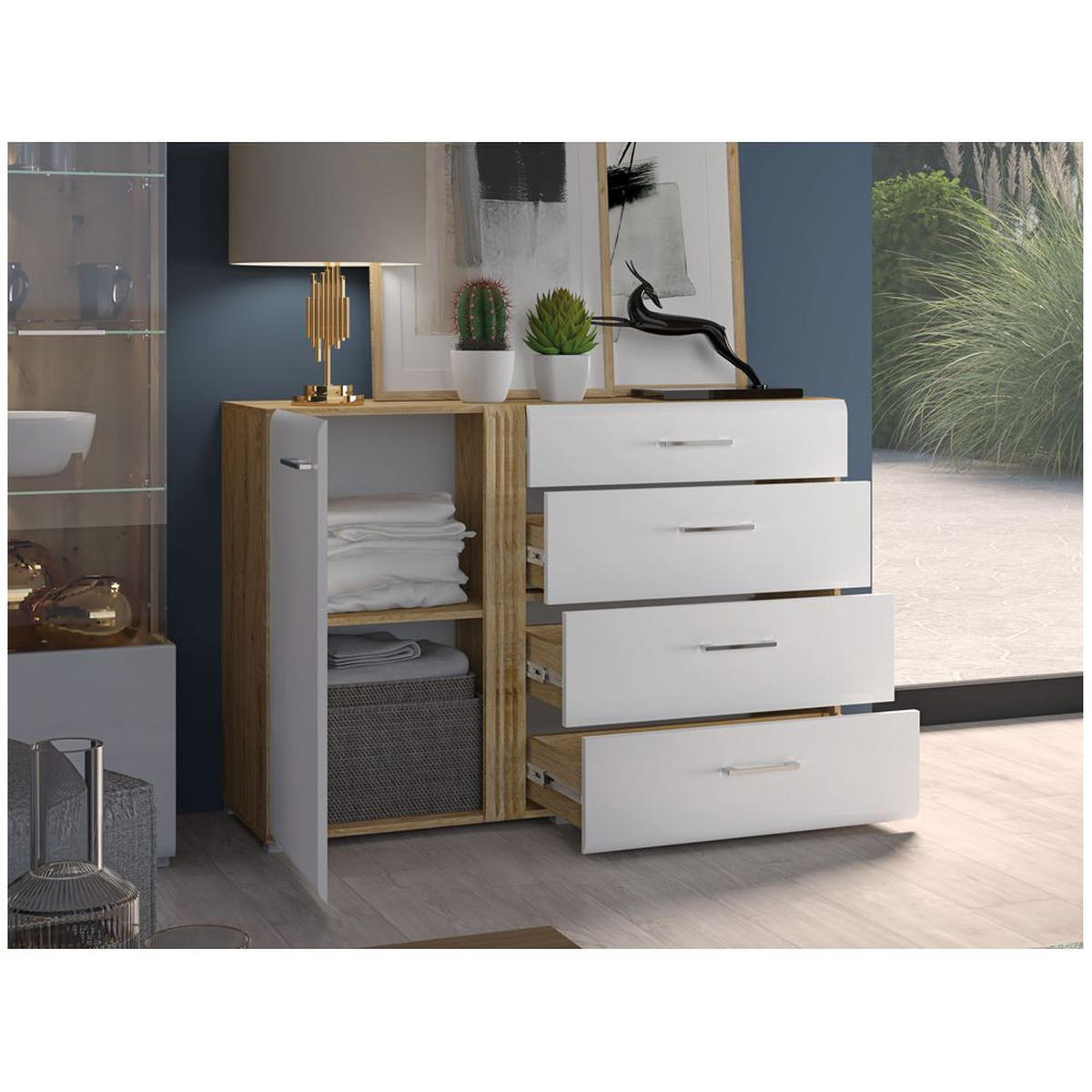 KOMMODE Akron-131 - Weiß, Holzwerkstoff (134/90/42cm) - Lomado