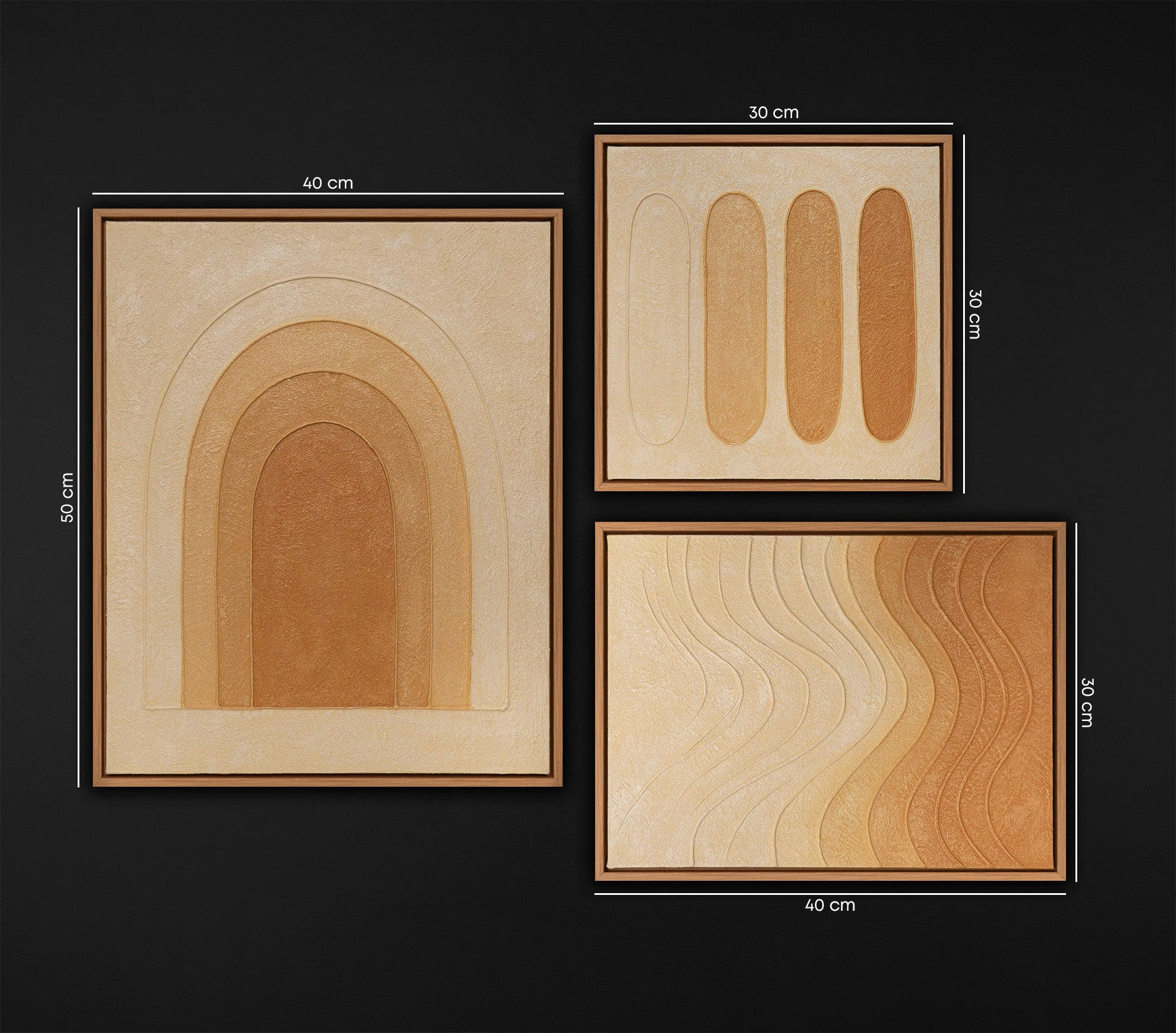 GEMÄLDE Lied der Wüste Schattenfugenrahmen Eichefarben 3-teilig - Eichefarben, Holz (80/60cm) - YS-art gallery