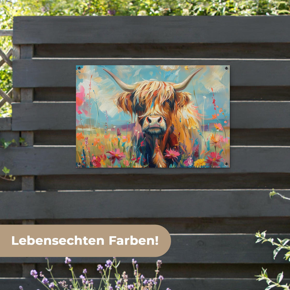 ZAHRADNÍ PLAKÁT Skotský horal - Příroda - Barevné - Květiny 90x60 cm - světle modrá, plast (90/60/0.2cm) - OnlyWow