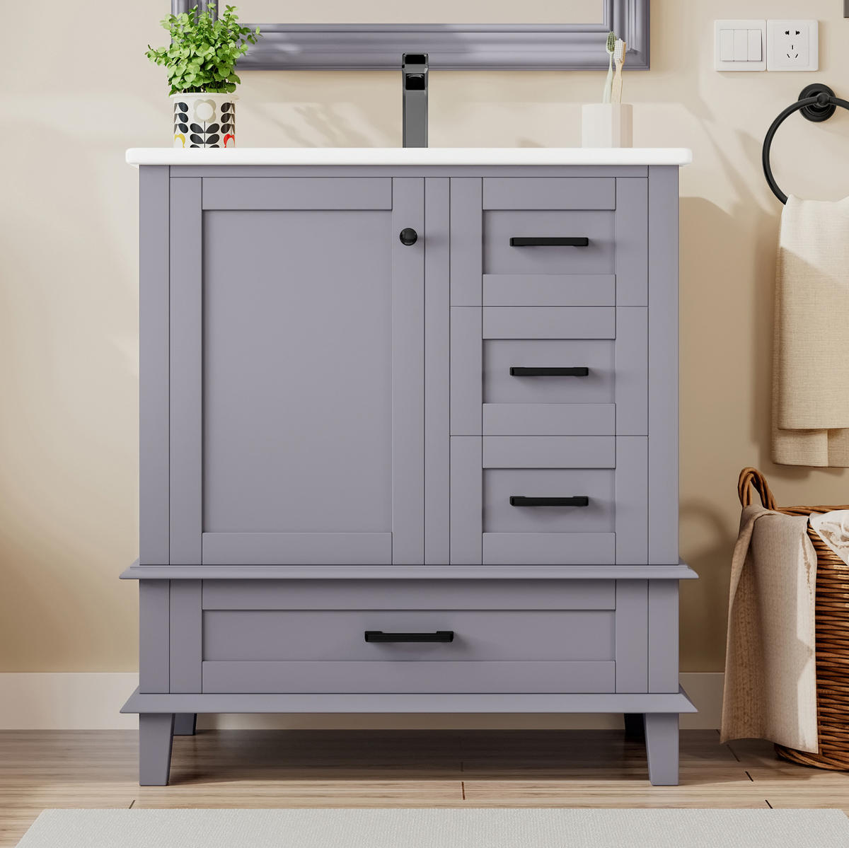 BADEZIMMERSCHRANK mit Waschtisch 76 x 46 x 83,5 cm Grau - Grau, Holzwerkstoff (46/83.5/76cm) - Beauniv