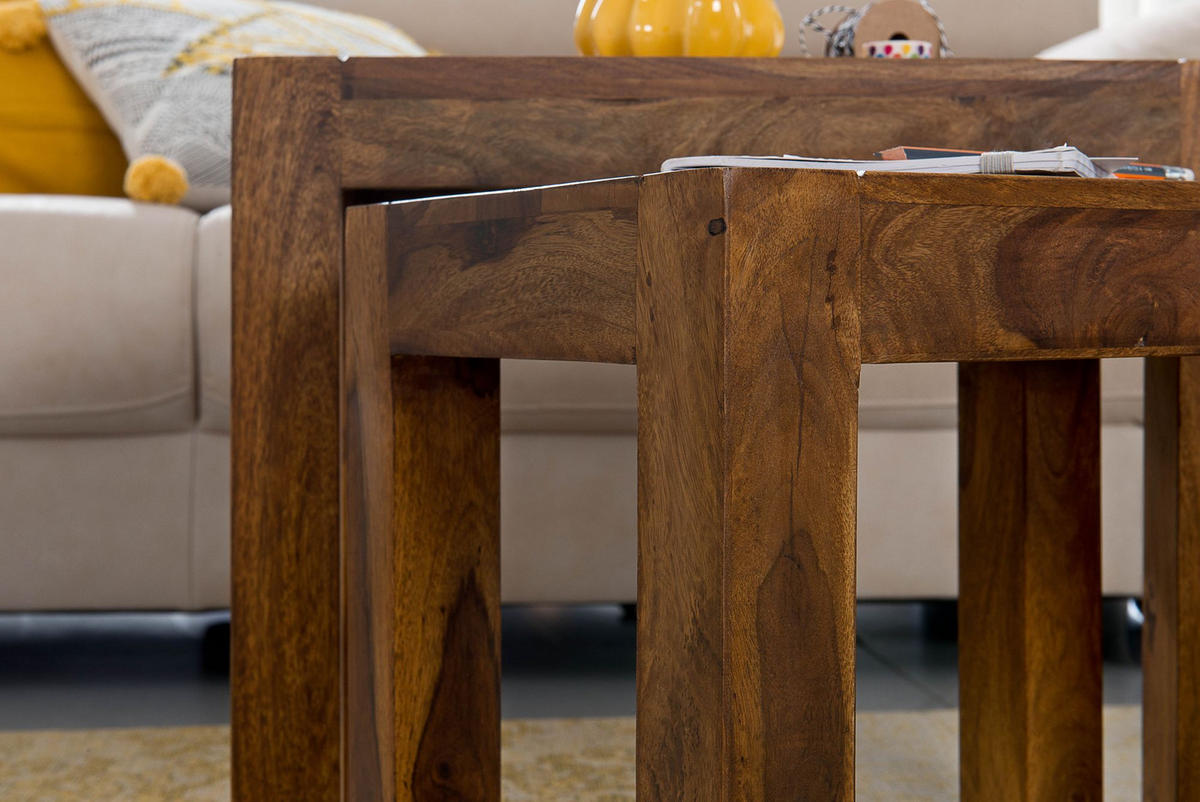 BEISTELLTISCH 3er Set Massivholz Platzsparend Landhausstil NAKO, Braun 50x36x45 cm - Braun, Holz (36/50/45cm) - KADIMA DESIGN